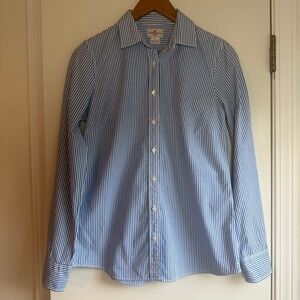 J Crew Haberdashery Blue White Striped Button Down Shirt Women's Size S Cotton